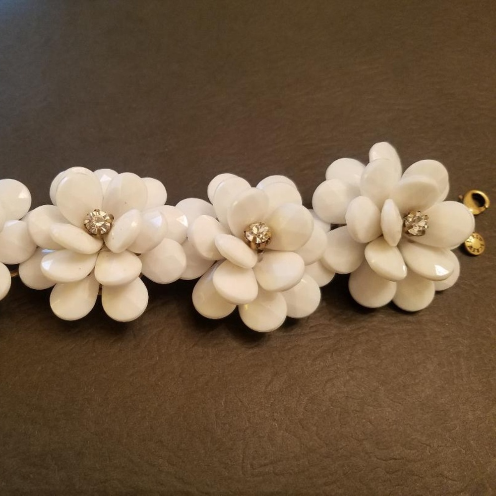 Jcrew Burst white flower bracelet with rhinestones